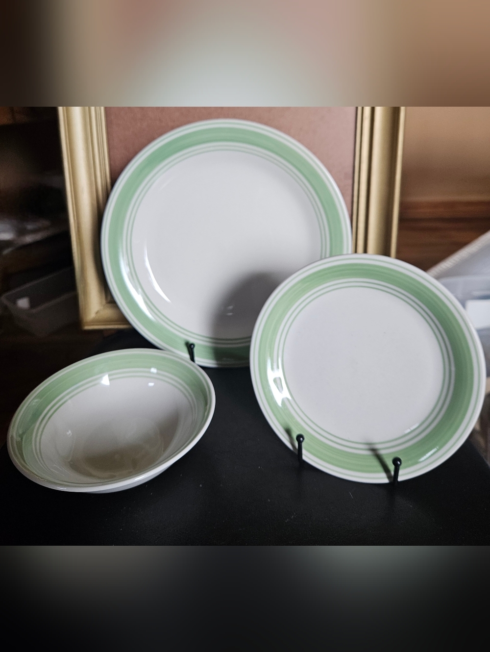 Vintage MainStay Classic Green Stripe Dinnerware Set - 3 Piece (Plates & Bowl)